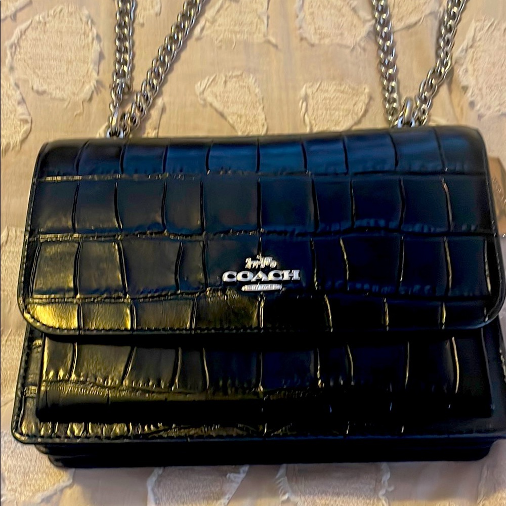Coach Black Croc-Embossed Leather Bag
